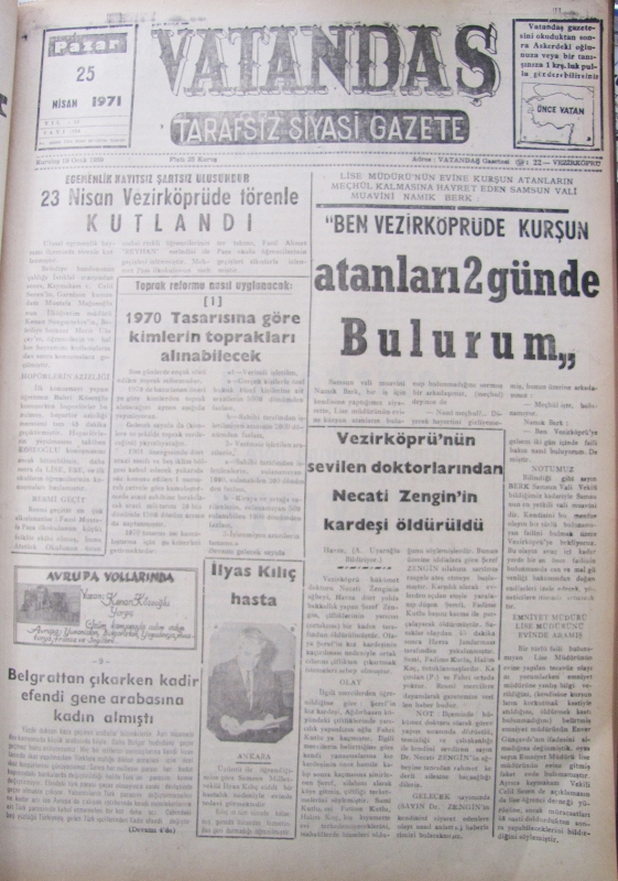 Egemenlik kayıtsız şartsız ulusundur 23 Nisan Vezirköprü’de Törenle Kutlandı 25 Nisan 1971 Pazar