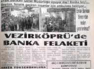 Ziraat Bankası Genel Müdürlüğü uyuyor mu? Banka felç!…   Bayılan, fenalık geçiren insanlar için ambulans bekliyor… Emlak Bankası  binasından neden yararlanılmaz? Vezirköprü’de Banka Felaketi 1 Aralık 2002 Pazar