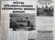 Toplantıda “Muhtarları severim” diyen Cinbir, muhtarlara çeşitli konulara değinin konuşma yaptı… Eğitim Çalışmalarında Vezirköprü Birinci Sırada 30 Mart 2003 Pazar