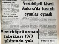 Kötü bir şans eseri sonucu kurada en sonuncu sıraya düşen, Vezirköprü Lisesi Ankara’da Başarılı Oyunlar Oynadı 8 Nisan 1973 Pazar