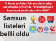 14 Mayıs seçimleri için partilerin aday sıralamaları belirlendi. “Vezirköprü’den kazanacak yerde aday yine YOK!” Samsun listeleri bellli oldu