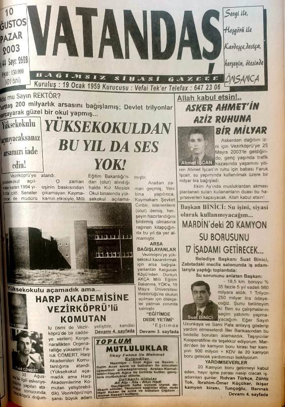 Yüksekokul’dan bu yıl da ses yok! – 10 Ağustos 2003  Pazar