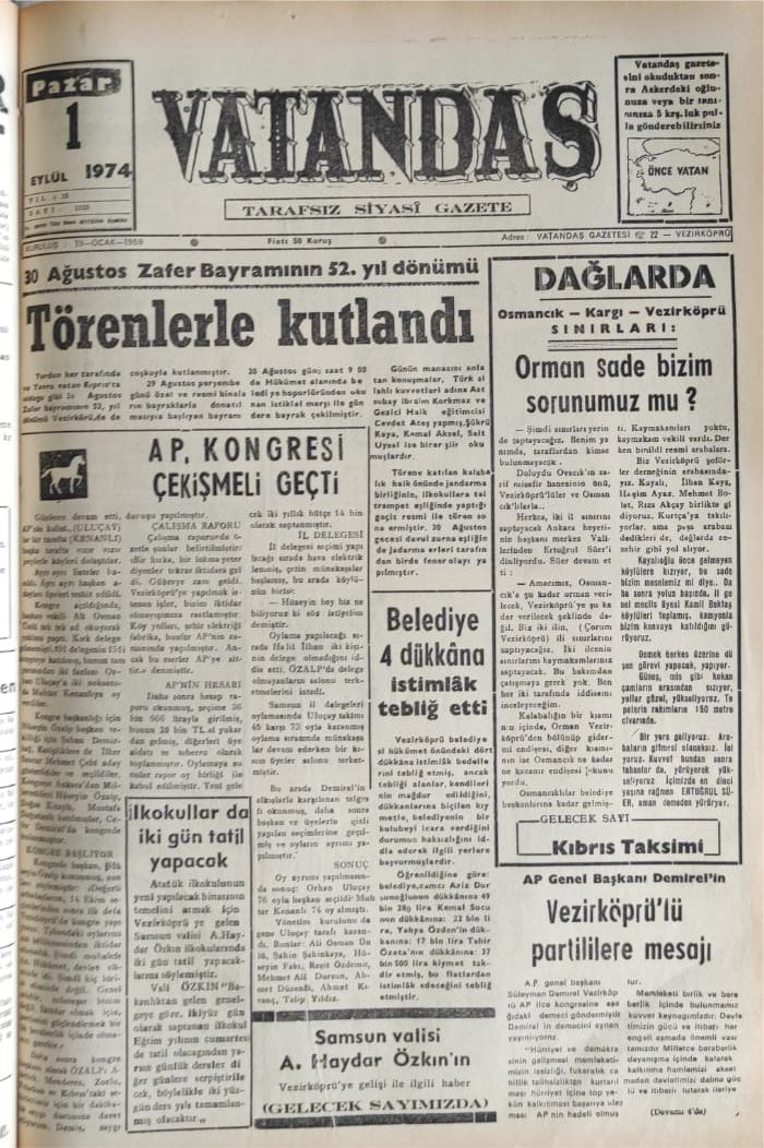 30 Ağustos Zafer Bayramının 52. Yıl dönümü Törenlerle Kutlandı